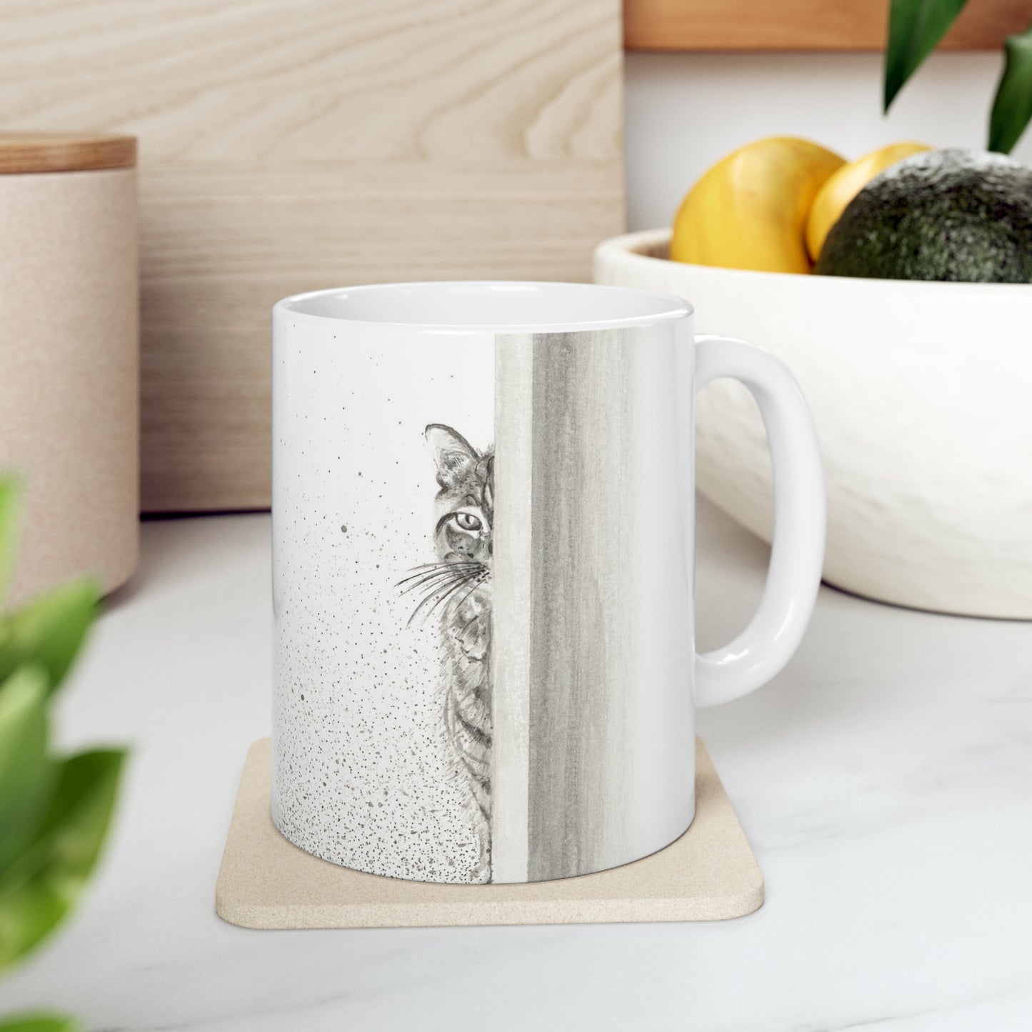 Ceramic Mug, 11oz - Peekaboo! Cat Art