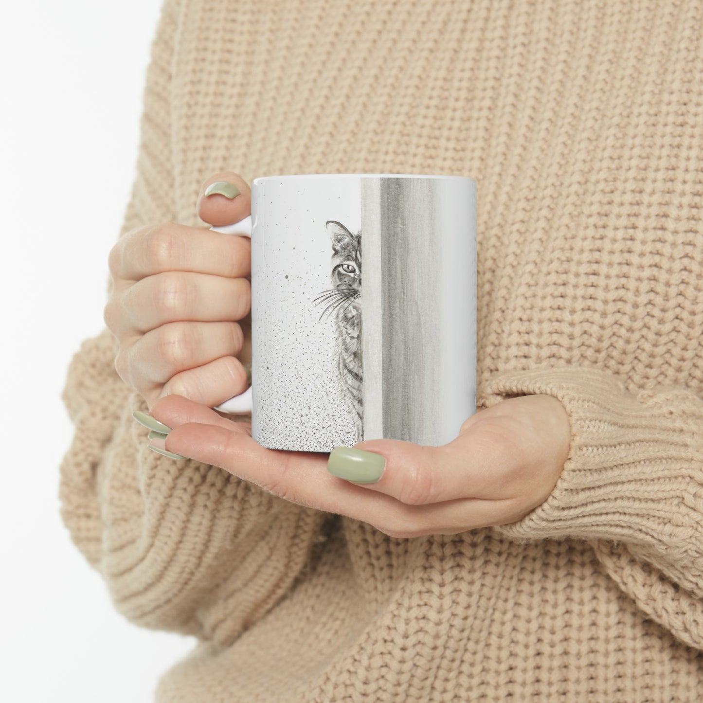 Ceramic Mug, 11oz - Peekaboo! Cat Art