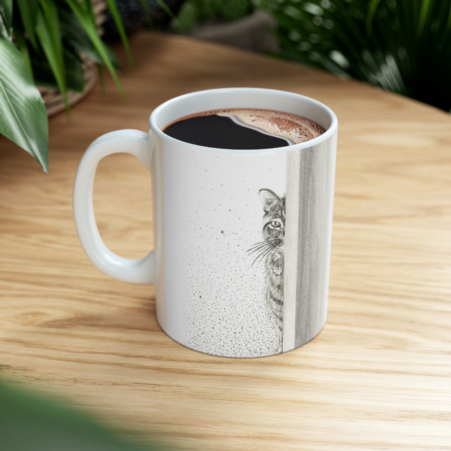 Ceramic Mug, 11oz - Peekaboo! Cat Art