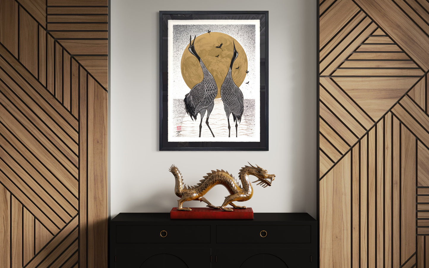 Dancing Cranes - Original Framed Artwork