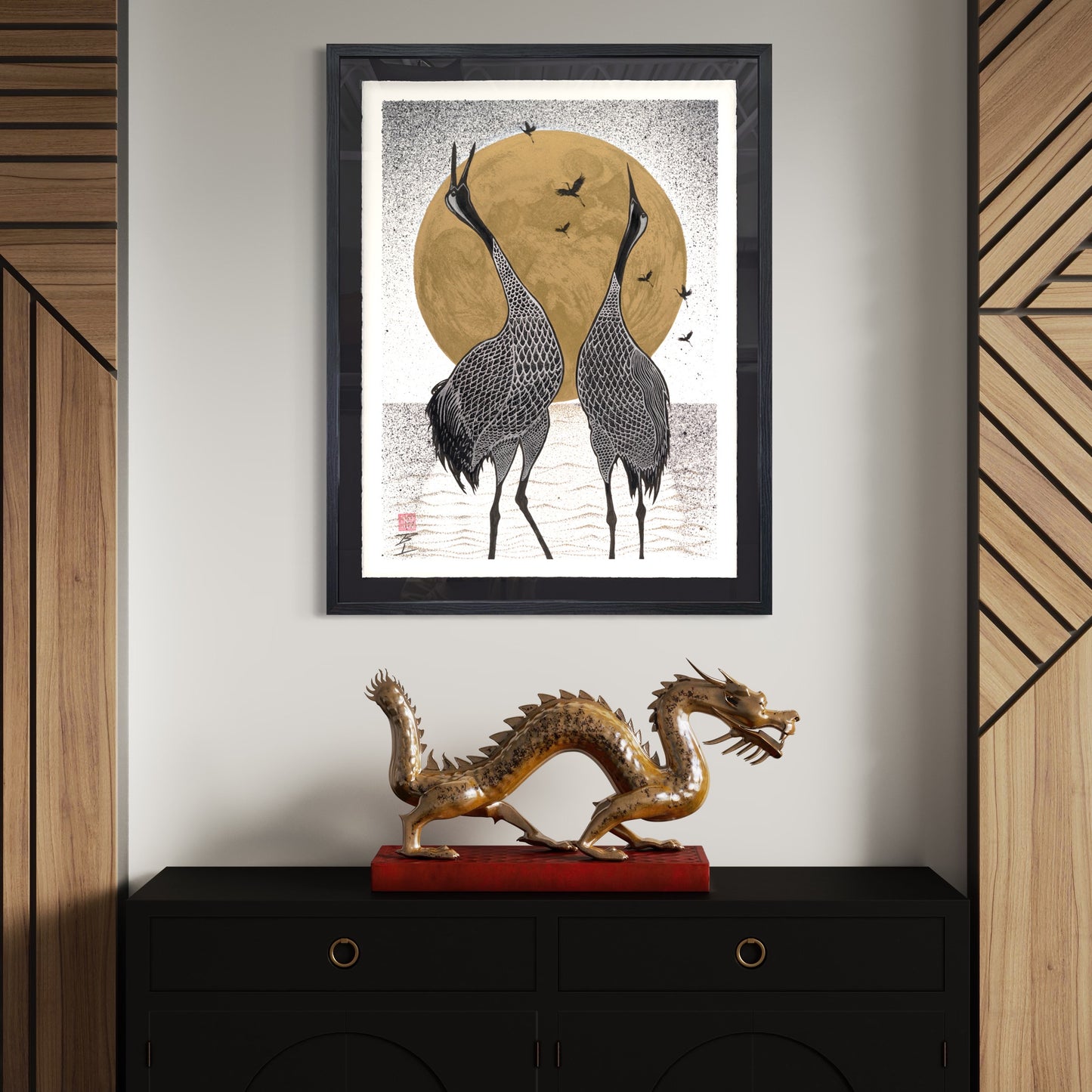 Dancing Cranes - Original Framed Artwork