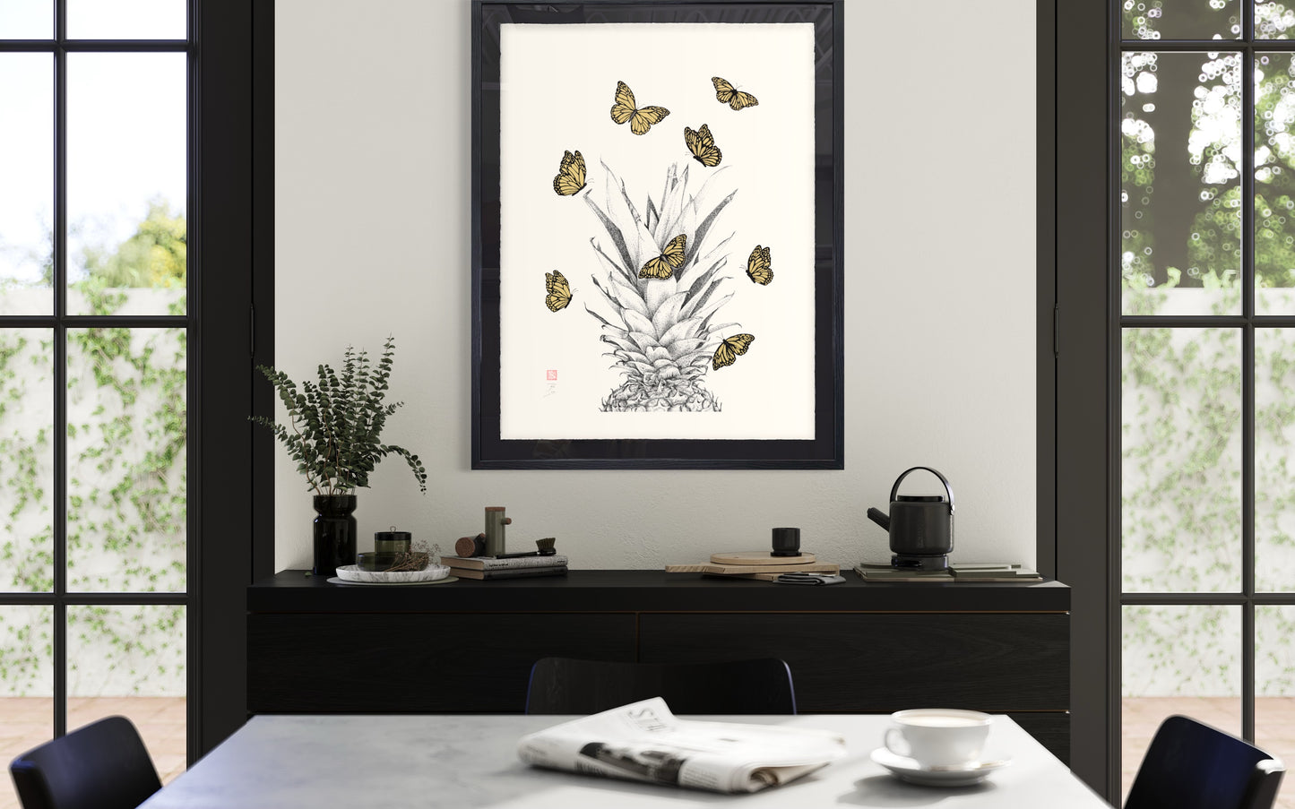 Pineapple & Monarchs - Original Framed Artwork
