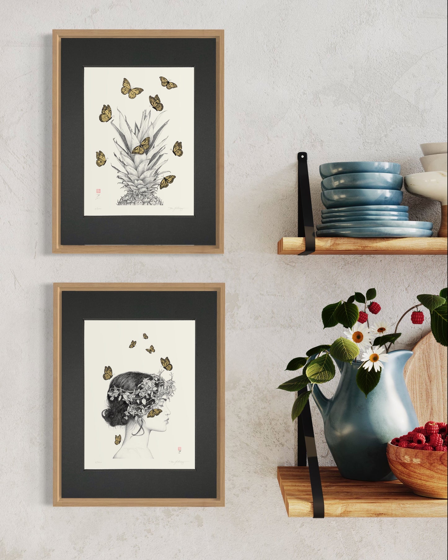 Art Print 9" X 12" - Pineapple & Monarchs