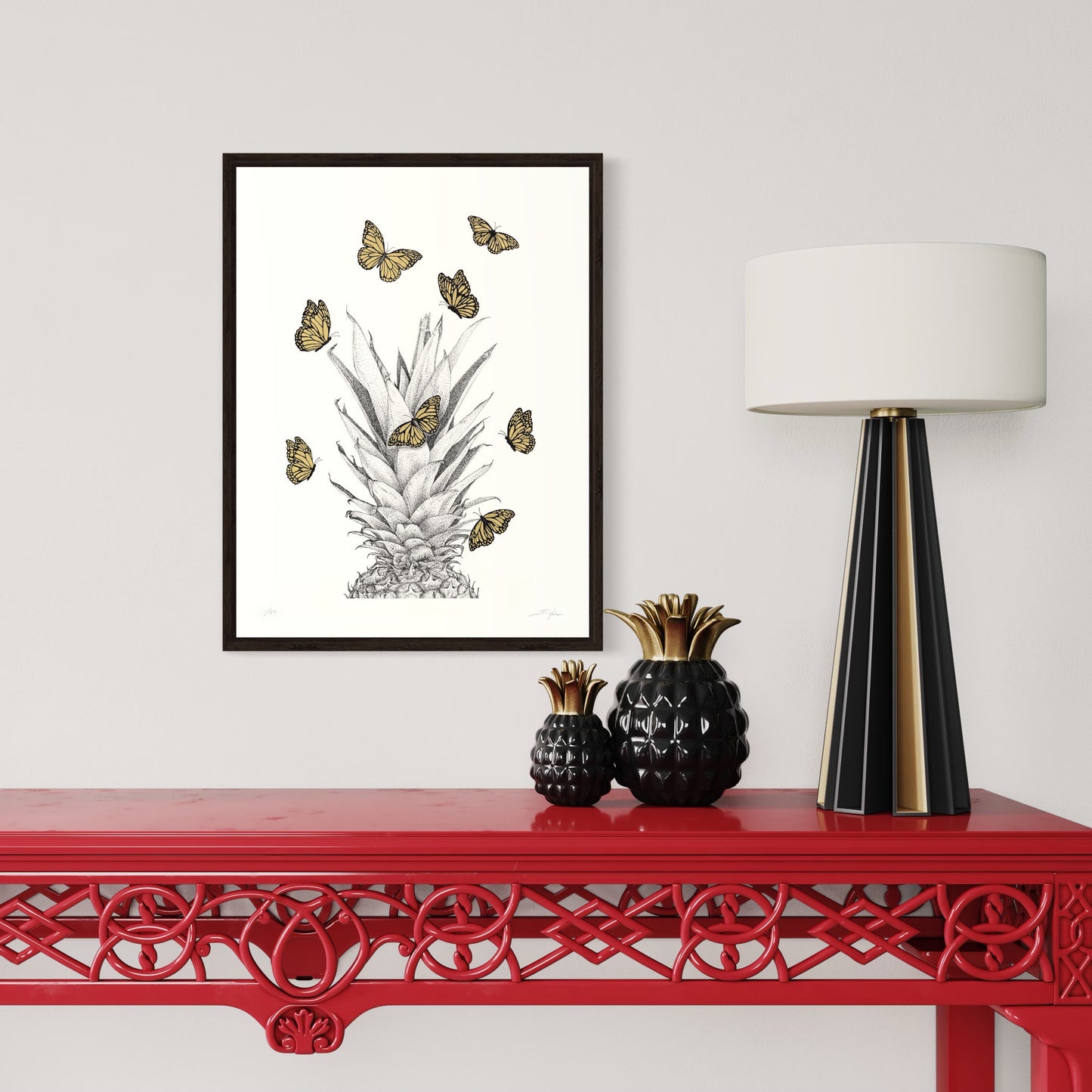 Limited Edition Giclée Print - 18" X 24" - Pineapple & Monarchs