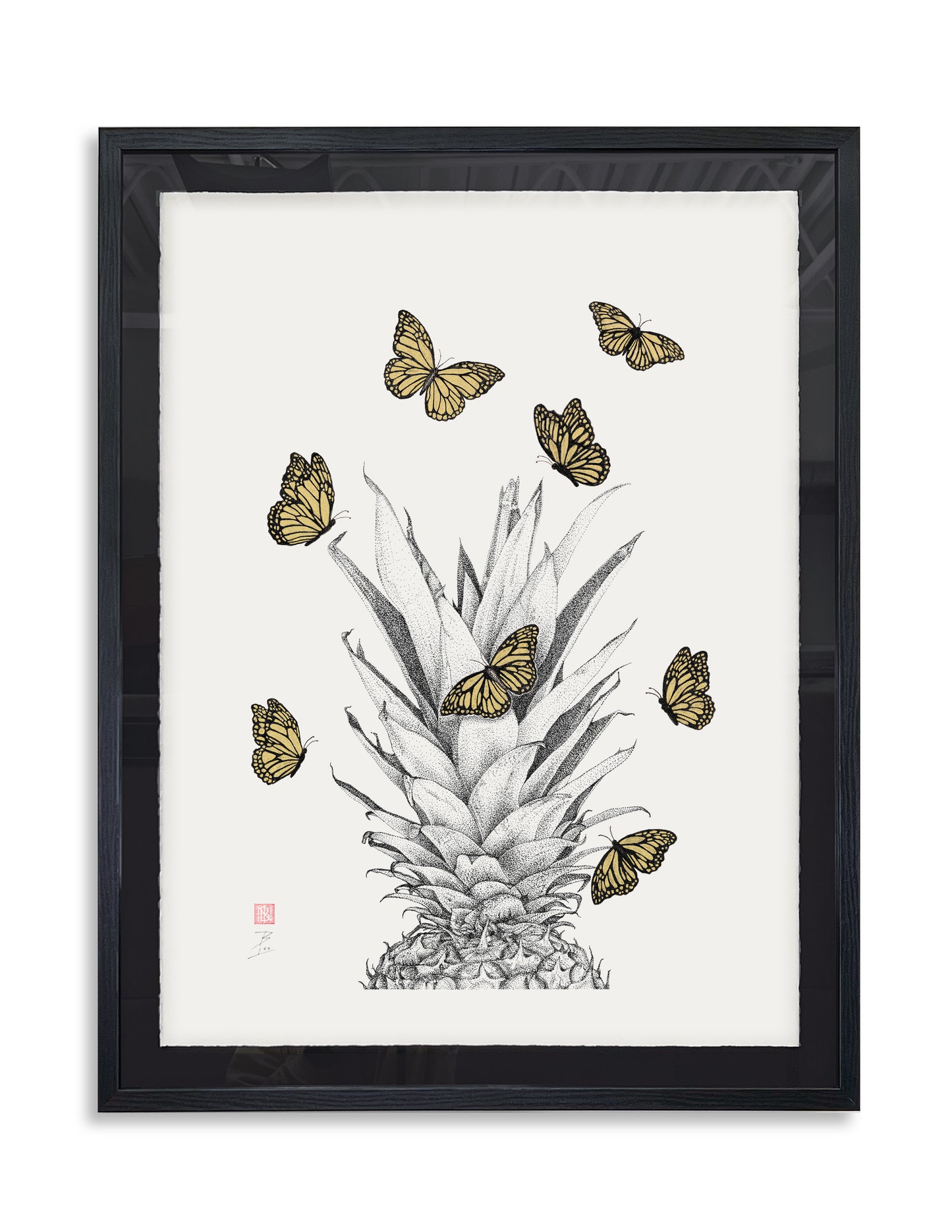 Pineapple & Monarchs - Original Framed Artwork