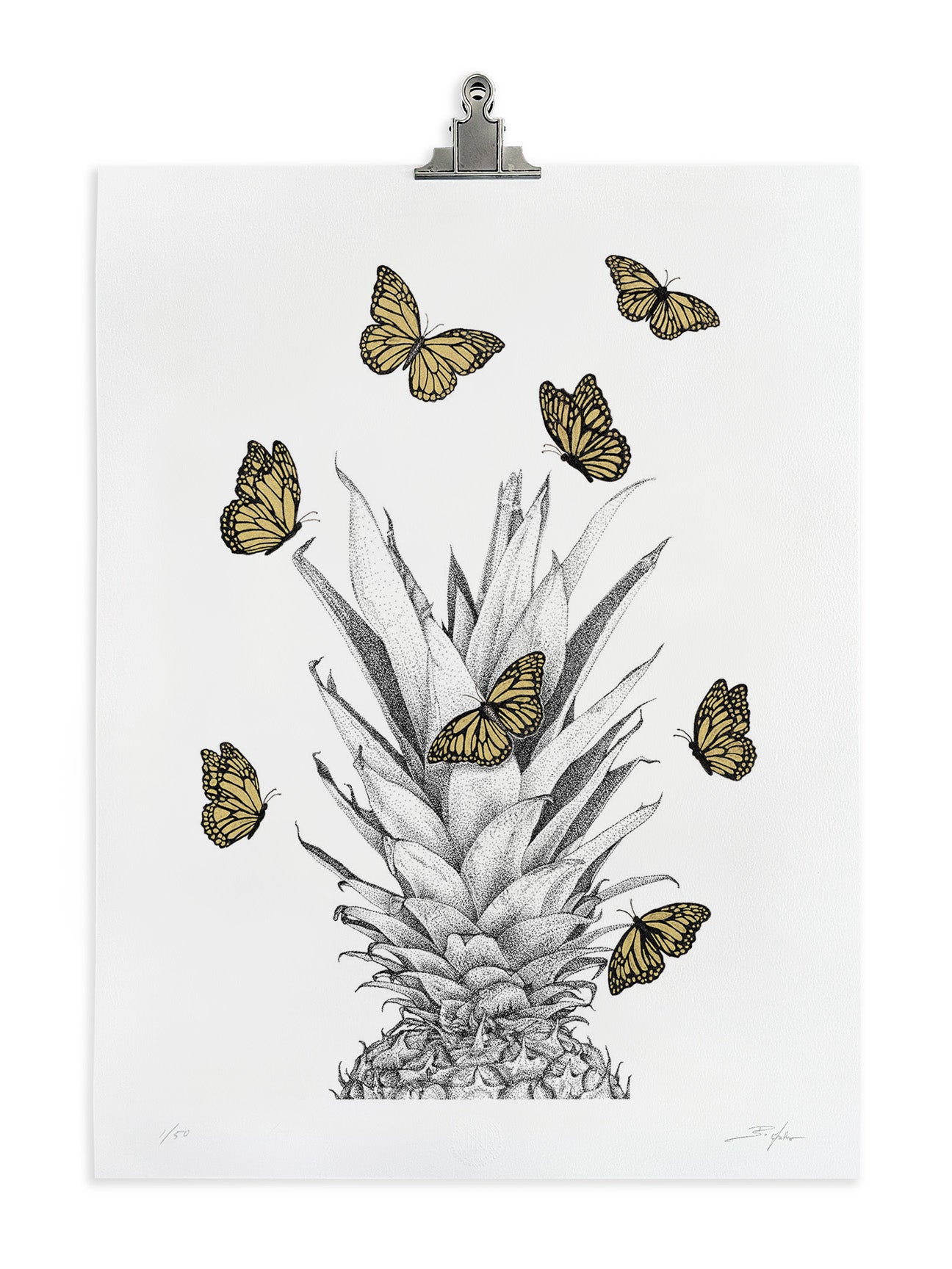 Limited Edition Giclée Print - 18" X 24" - Pineapple & Monarchs